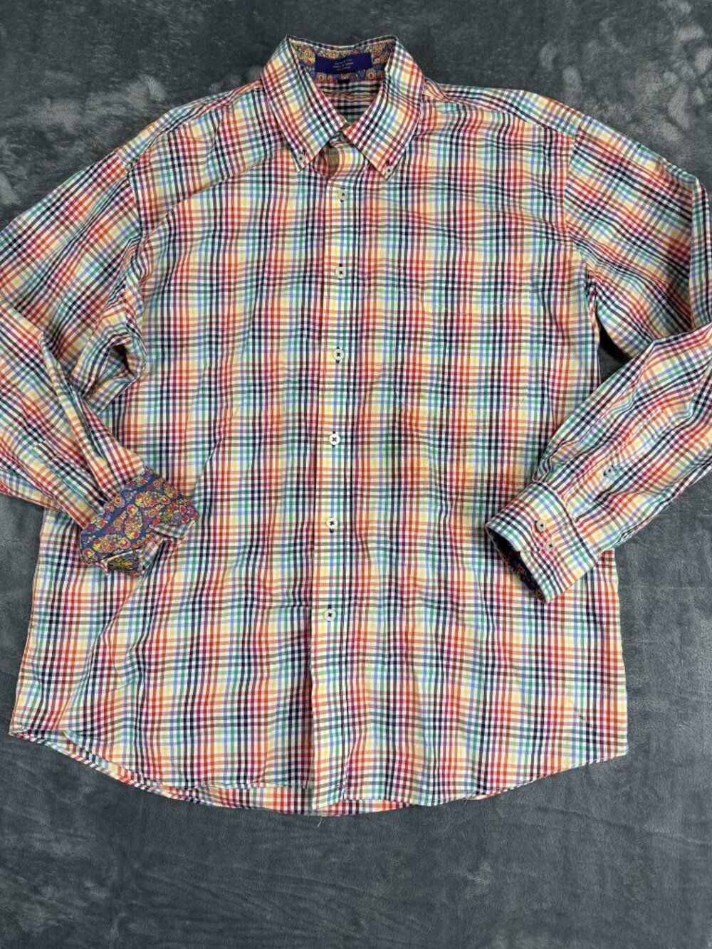 Alan Flusser Mens Multicolor Plaid Long Sleeve Button-Down Shirt L